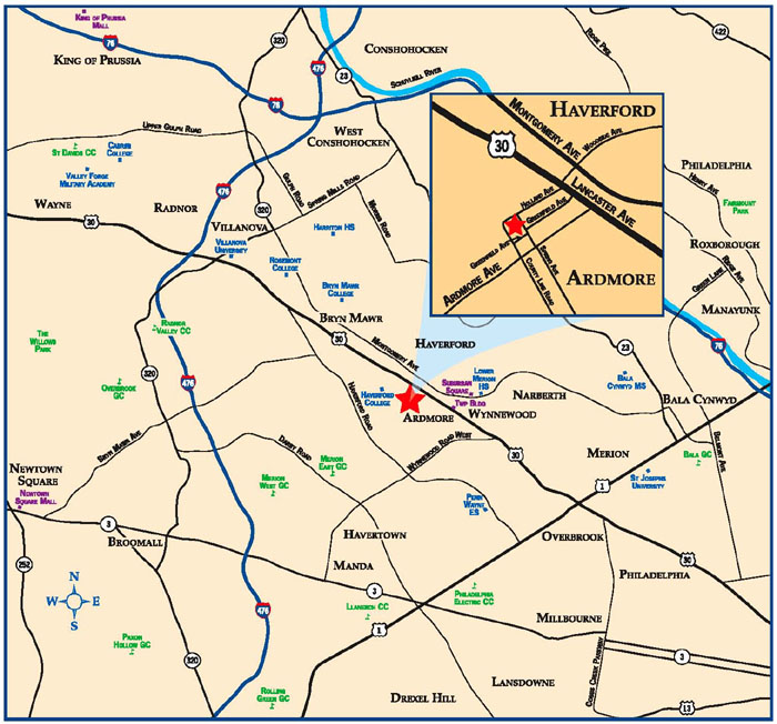 Area map showing the Main Line of Philadelphia